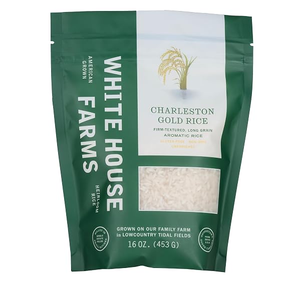 White House Farms Carolina Gold Rice | Charleston Gold Long Grain White Rice | Gluten Free, Non GMO & Sugar Free | Aromatic | Harvested in the USA | 1 Pack | 16oz