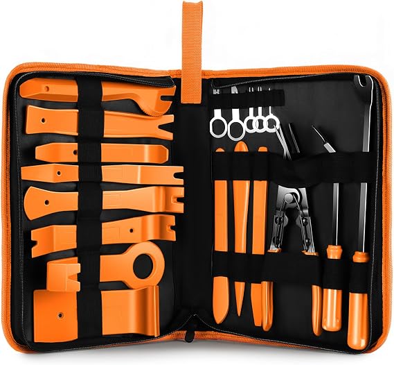 DNA Motoring TOOLS-00248 Car Trim Removal Tool Kit, Clip Plier Upholstery Remover Set for Auto Door Panel Audio Dashboard, with Storage Bag,Orange