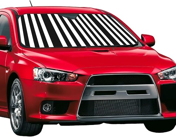 Black & White Stripe Windshield Sun Shade, Reflective Bubble Aluminum Car Visor, Universal Fit Car Accessories for Front Window