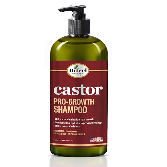 Difeel Castor Pro-Growth Shampoo 33.8 oz. - Made with Natural Castor Oil for Hair Growth, Sulfate Free Shampoo