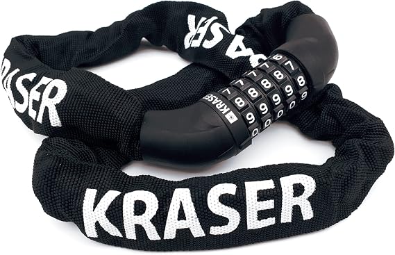 KRASER KR610 Bike Chain Lock, Extra Safety with 5 Digit Code, Thicker and More Durable 8mm/0.31in Steel Links with Nylon Cover, Anti Theft for Bicycle, Scooter, Gates, Containers, 100cm/3.2ft Long