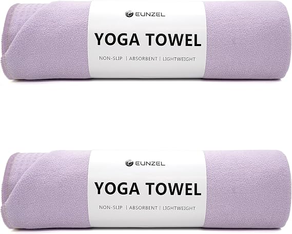 Eunzel 2 Pack Hot Yoga Towel with Grip Dot, Non Slip Yoga Mat Towe Sweat Absorbent Towel for Hot Yoga,Bikram, Pilates and Fitness 72" x 24", Taro Purple
