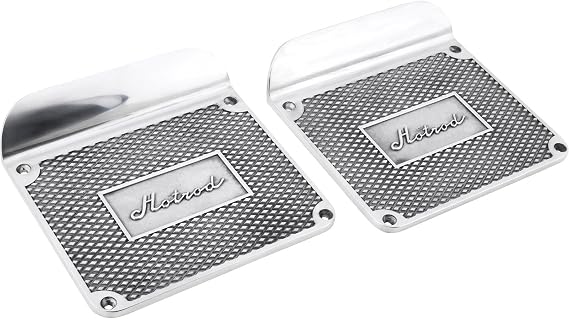 Speedway Motors Polished Aluminum Hot Rod Step Plates, Diamond Pattern Universal Fit Foot Step Pair with 8.5 x 8 Inch Plates and Raised Script Design for Custom Builds