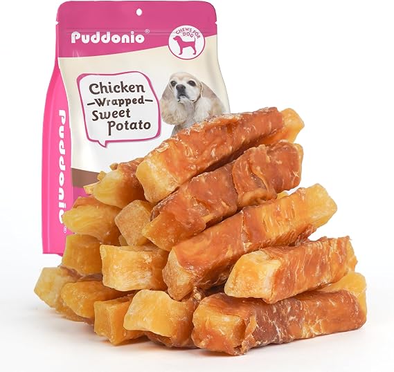 Chicken Wrapped Sweet Potato Treats, Puppies & Small Dogs, 25 oz | Soft rawhide-free treats made with real chicken wrapped around sweet potato, perfect for puppies and small dogs