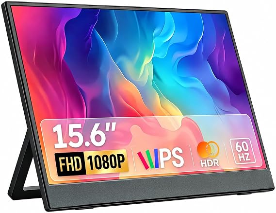 Portable Monitor, 15.6 Inch 1080P 60Hz IPS HDR Portable External Screen