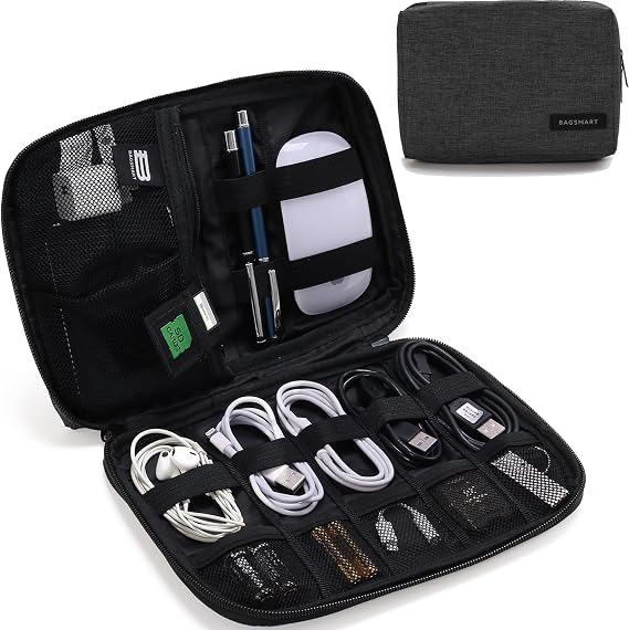 BAGSMART Travel Electronics Organizer, Phone SD Card, Men Women, Black | Travel Cord Organizer, For Travel Essentials, Cable Organizer for Phone & SD Card, For Men & Women