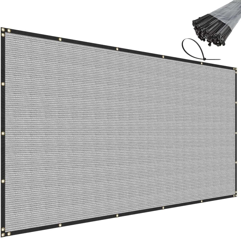SunnyRoyal Privacy Fence Screen 180GSM Windscreen Net Fabric Cloth with Brass Gromments Perspective Block UV Resistant Heavy Duty Commercial Grade Gray 12x10'