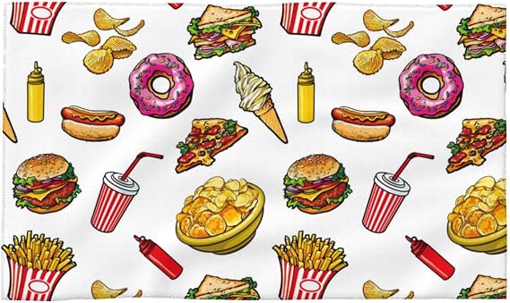 Hand Towels, Highly Absorbent Soft Cotton Towels for Bathroom Gym Shower Workout, Cute Food Ketchup Potato Chips Towels 16 x 27 inches