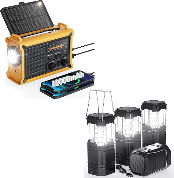 Emergency Weather Radio+4 Pack Solar Camping Lanterns Rechargeable