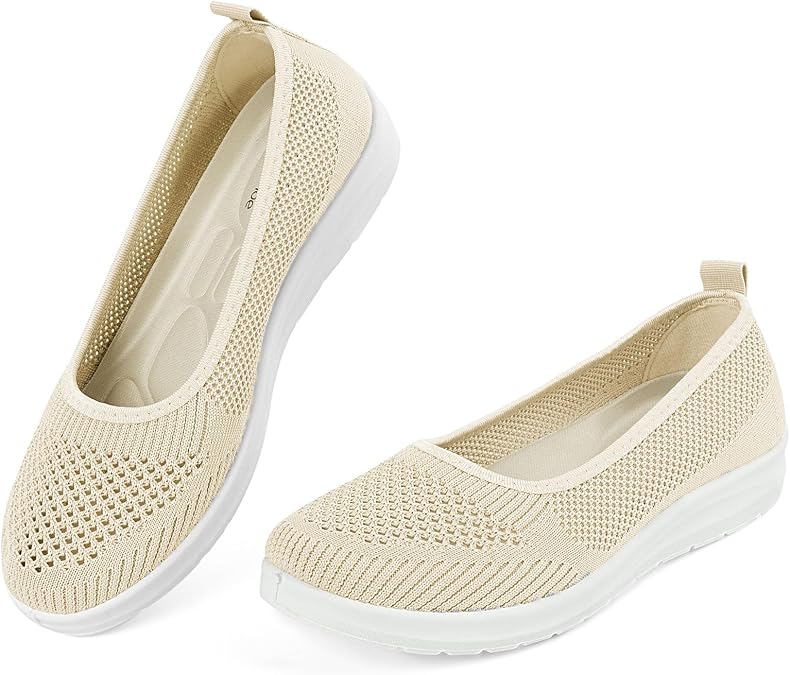 MUSSHOE Slip-on Womens Walking Shoes:Round Toe Mesh Sneakers:Comfortable Classic Casual Breathable Lightweight Loafers Flats for Mature Women Aged 30-60