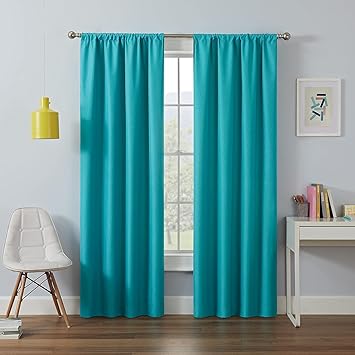 ECLIPSE Kendall Modern Blackout Thermal Rod Pocket Window Curtain for Bedroom or Living Room 1 Panel, 42" x 84", Turquoise