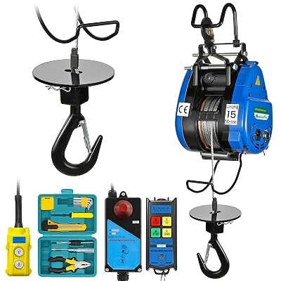 Mxmoonant 2 in 1 Fast Electric Hoist 550lb250kg, 49ft15m Lifting Height, Pendant & Remote Control, 19mmin Quick Speed, Double Hook for Garage, Repair Shops, Constructions, Workshops