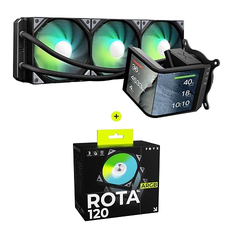 TRYX Panorama 360 ARGB SE Curved Screen 360mm AIO and ROTA SL ARGB 3in1 120mm Case Fan Bundle