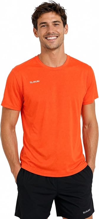 TLRUN Mens Running T-Shirt, Lightweight Quick Dry Reflective Tee