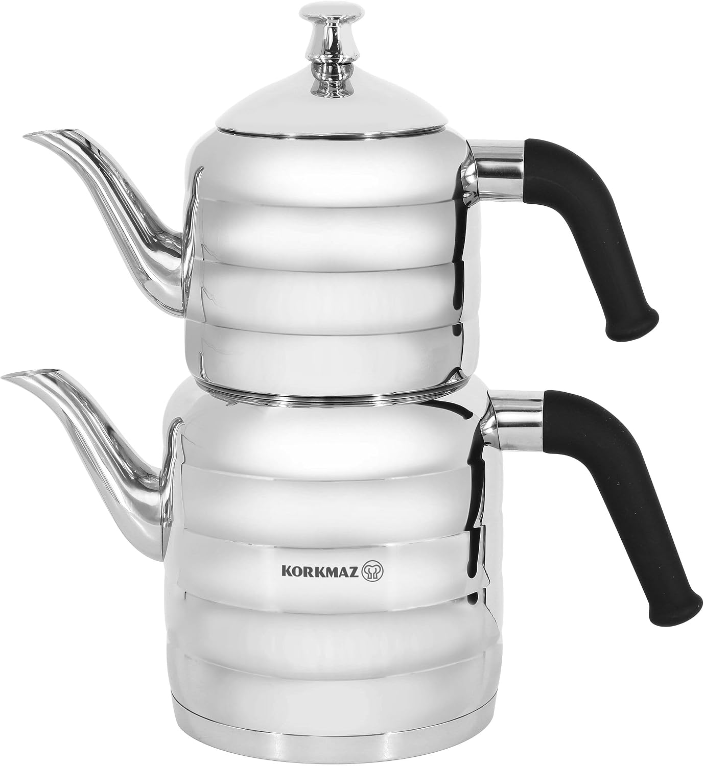 Korkmaz Mina Stainless Steel Double Turkish Teapot Set | with Ergonomic Handles | Tea Pots, Tea Makers Gift for Tea Lovers | Midi