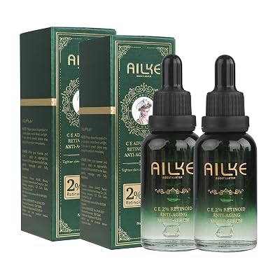 AILKE Advanced Vitamins C, E, 2% Retinol Moist Anti Aging Serum, Brightening Skin, Reduce Wrinkles & Dark Spots, Age Spots, Soft Smooth Skin, 1 fl oz Pack of 2
