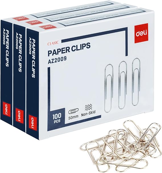 deli Jumbo Paper Clips Nonskid, 3 Boxes of 100 Each, Silver