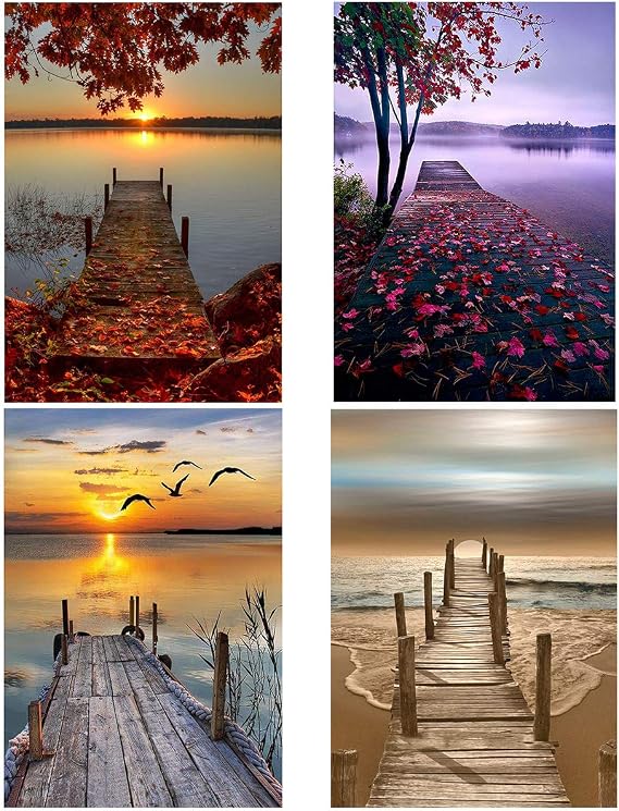 ZuoAnLF 4 pcs 5D Diamond Painting Kits for Adults, Full Drill Diamond Art Painting Craft Kits for Home Wall Decora Gift with 4 Set Tools (12x16 in)