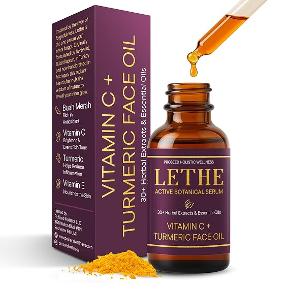LETHE Vegan Botanical Face Serum Vitamin C & 50 Natural Extracts & Essential Oils Improves Skin Tone, Firmness & Smoothness Natural Skincare for Dark Spots & Uneven Skin Tone 1oz