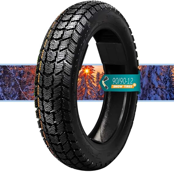90/90-12 Tubeless Offroad Tire for Scooter, 90 90 12 Snow Tires for Dirt Bike Front or Rear, 4 P.R. 42J 175 KPA, 90/90/12 Heavy Duty Knobby Nylon Llantas Fits on 8 Inch 3.00-8 Pneumatic Tire, Non-sol