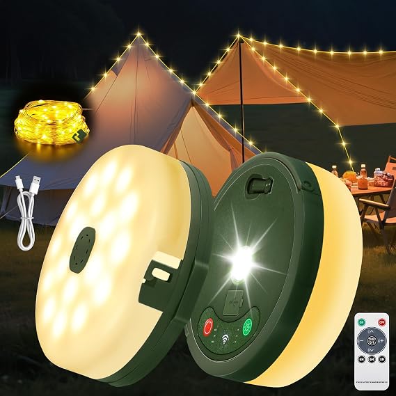 HELESIN Camping Light USB Rechargeable Waterproof Portable Stowable String Light, 4 in 1 Camping String Lights Outdoor with 8 Modes Tent Lights for Camping, Hiking, Yard, RV (Warm Light)