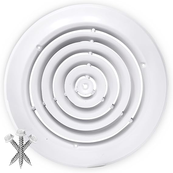 HVAC Premium 10'' [Neck Size] Round Steel Ceiling Diffuser - Easy Air Flow - HVAC Vent Duct Cover [White] - [Outer Dimensions: 14'']