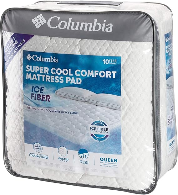 Columbia Sportswear Company Quilted Ice Fiber Cooling Mattress Pad Deep Pocket Fitted Sheet Cover Stretches to fit 16-18 Deep Breathable & Hypo-allergenic Plush Bed Topper Protector- Twin Size