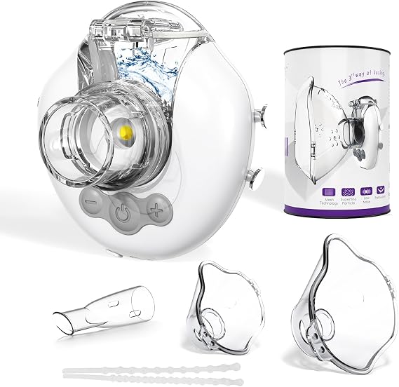 FEELLIFE Mini Nebuliser Machine for Adults Kids, Ultra Slience Handfree Nebulizer Inhaler with 3 Atomization Rate, Efficient Atomization for Home & Travel