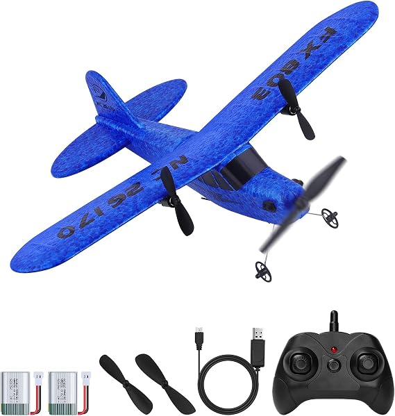 Deegoo-FPV Beffkkip FX803 2-Channel RC Glider for Beginners, Blue | 2.4GHz ready-to-fly airplane with easy controls for beginner pilots, kids and casual indoor or outdoor flying.