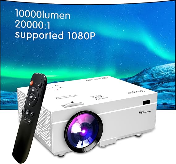 4K Projector 15000 Lumens Portable Video Projector, 200 Screen Full HD 1080P Enhanced Mini Movie Projector, Compatible with HDMI USB Smartphone TV Stick PC for Outdoor/Home Projection