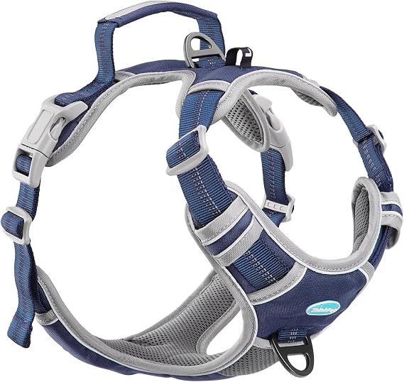 ThinkPet Çekme Koşum Takımı Nefes Alabilir Spor Koşum Takımı Kulp-Köpek Koşum Takımları Orta Büyük Köpekler için Yansıtıcı Ayarlanabilir, Kolay Kontrol için Arka/Ön Klips L Koyu Mavi
