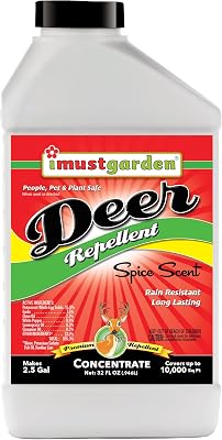 I Must Garden Deer Repellent Concentrate 32oz: Spice Scent Deer Spray for Plants Natural Ingredients - Makes 2.5 Gallons, Covers 10,000 sq. ft.