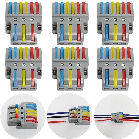 Compact Wire Connectors, CTRICALVER 6 pcs Compact Splicing Connectors, Lever Nut Assortment Conductor, 3 In 6 Out Electrical Connectors Blocks with 18 pcs screws