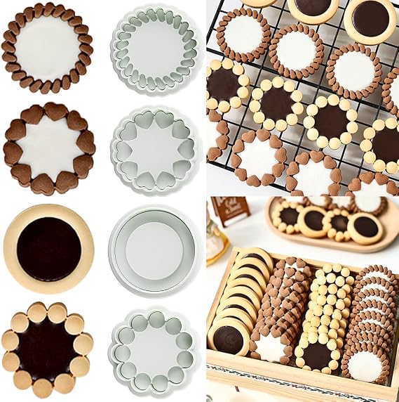 3D Flower Cookie Cutter Chocolate Sandwich Cookie Cutters Jam Biscuit Cutters for Baking Plastic Cookie Stamps Cookie Press Mold Sandwich Cookies Jam Biscuit Cutter Plunger Cookie Mold Fondant Molds