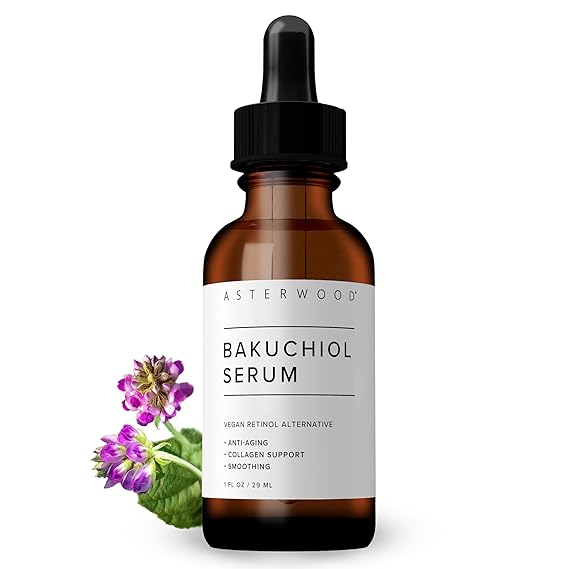 Asterwood Bakuchiol Serum for Face, Vegan Retinol Alternative, 1FL Oz | Visibly Smooths Fine Lines and Skin Texture, Glow without Irritation, Vegan, Cruelty-Free