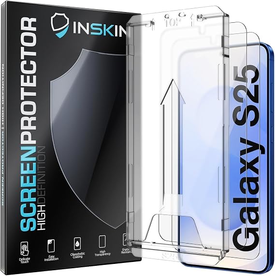 Inskin [2-Pack] Tempered Glass for Samsung Galaxy S25 Screen Protector 6.2 inch [2025], Easy Auto-Align Installation, Auto Dust-Elimination, Fingerprint Unlock, HD Clear, Bubble-Free