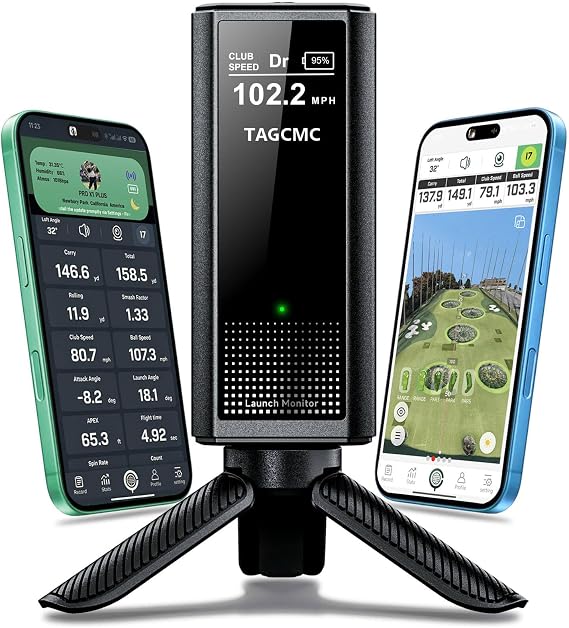 Portable Golf Launch Monitor & Simulator, Mobile Launch Monitor for Golf Swing Analysis,Simulators for Home ,Training & Swing Analyzer, 3D Driving Range, 3D Trajectory& Video Record for iOS/Android