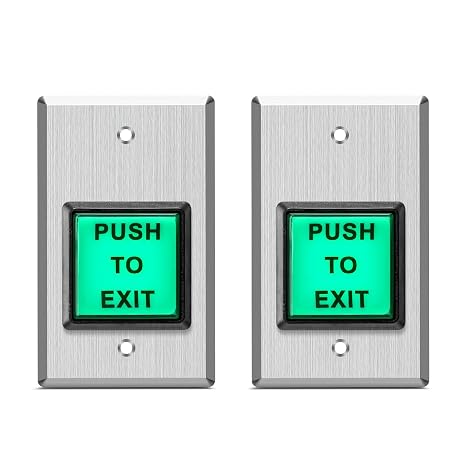 Push to Exit Button, Briidea Indoor Green Square Request to Exit Button with Green LED Square, Made of Stainless Steel, Sturdy & Durable, 2-Pack