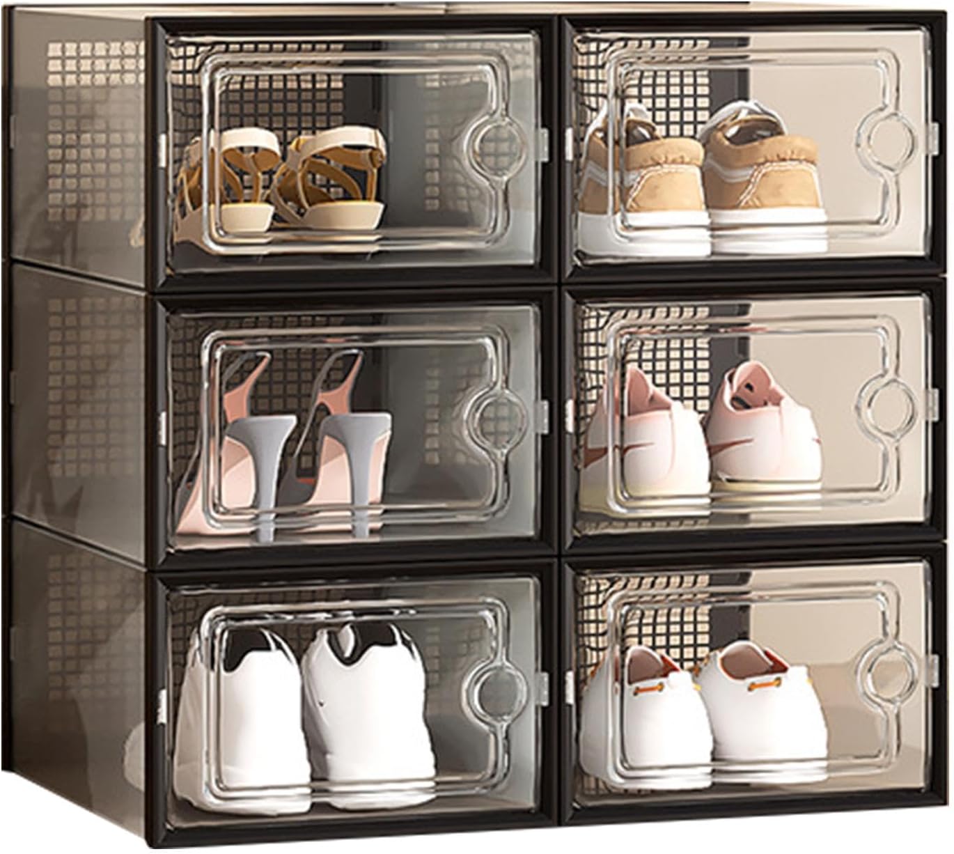 Shoe Storage Box, 6pcs Clear Plastic Stackable Shoe Box with Lids, Multifunctional Shoe Organizer Containers for Home, Wardrobe, Dormitory, Entryways, Under Bed