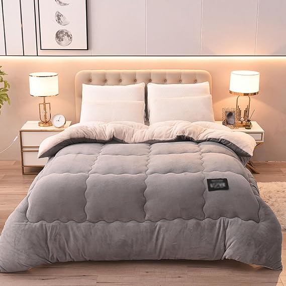 Thickened Warm Winter Duvets, Lightweight Breathable Heat Thick Bed Duvets, Fluffy Plush Double Sided Blanket Quilt for Cold Weather 180x220cm, 3kg