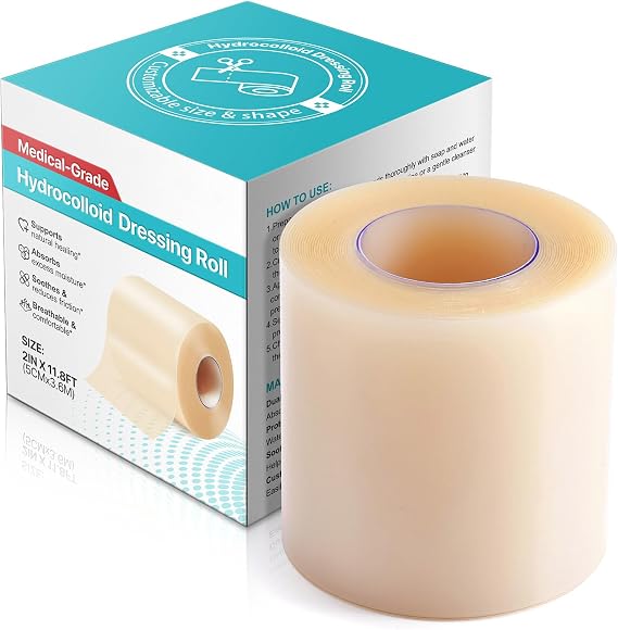 Hydrocolloid Roll for Wound Care - Cut-to-Size, Waterproof Hydrocolloid Bandages Roll with Self-Adhesive, Ultra Absorbent & Flexible, First Aid Kit Essential (2in*11.8ft)