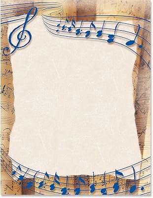 PaperDirect Vintage Music Border Paper, Antique Sheet Background with Blue Music Notes, 8.5 x 11, Acid-Free, Stationery for Letters, Flyers, Cards, 25 Sheets