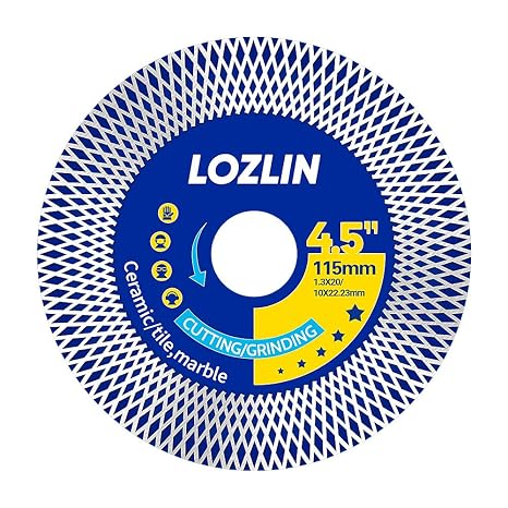 LOZLIN Diamond Blades 4.5" Diamond Angle Grinder Blade - Ultra-Thin Dry Cutting & Grinding Disc for Porcelain/Ceramic Tiles, Dual-Purpose Saw Blade