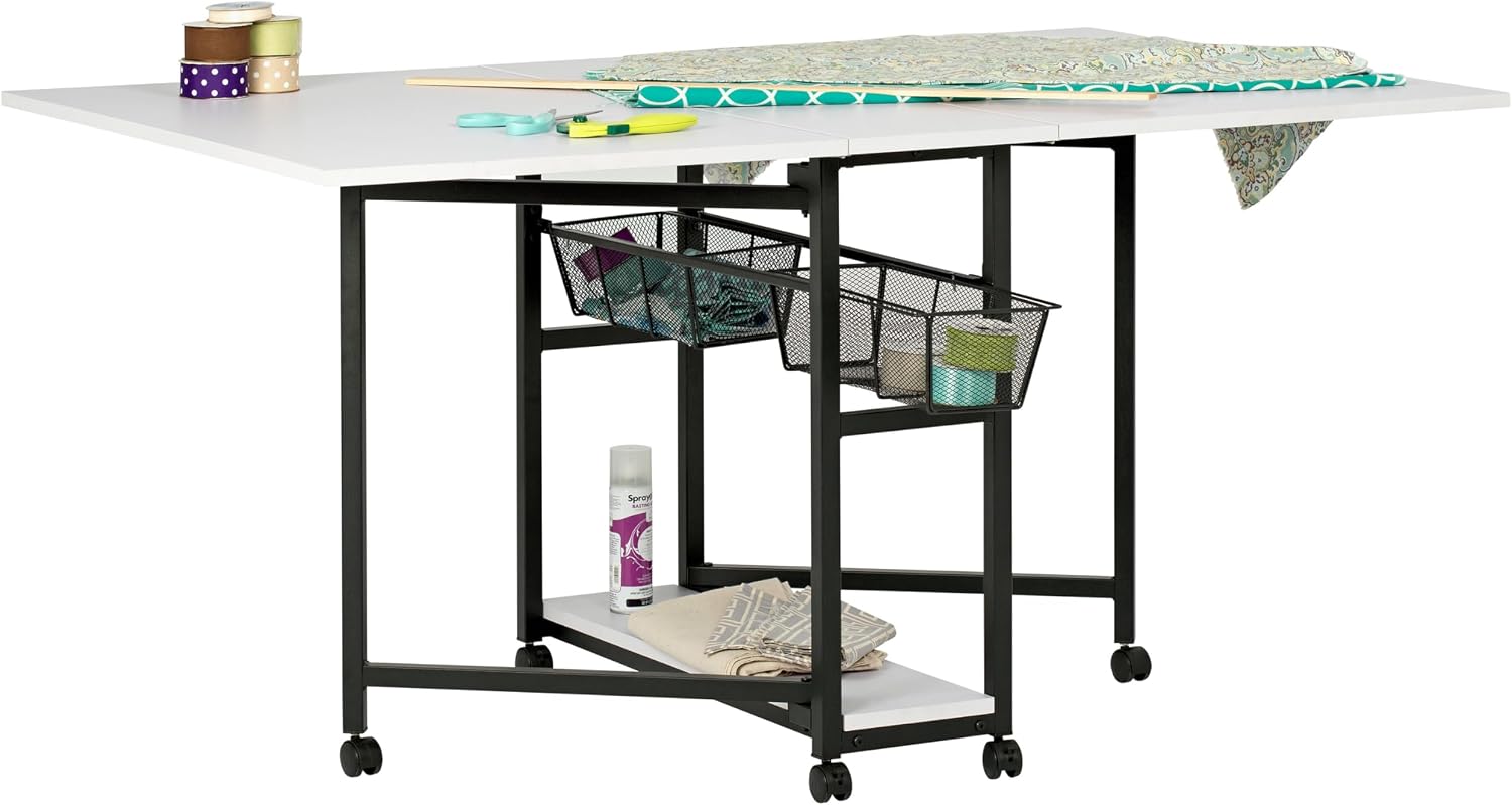 Studio Designs Sew Ready Mobile Fabric Craft Cutting Table with Storage - White