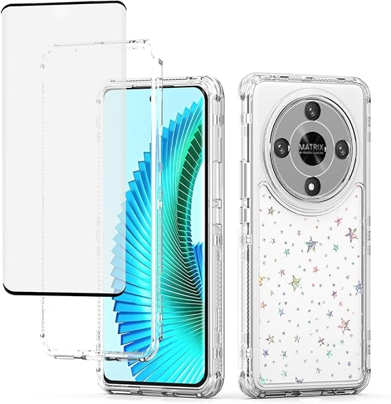 for Honor X9B Case/Magic6 LiteALI-NX1 Case with Tempered Glass Screen Protector, Holographic Pattern Clear Full Body 3 Layer Protective Phone Cover for Honor X9B 5G Star