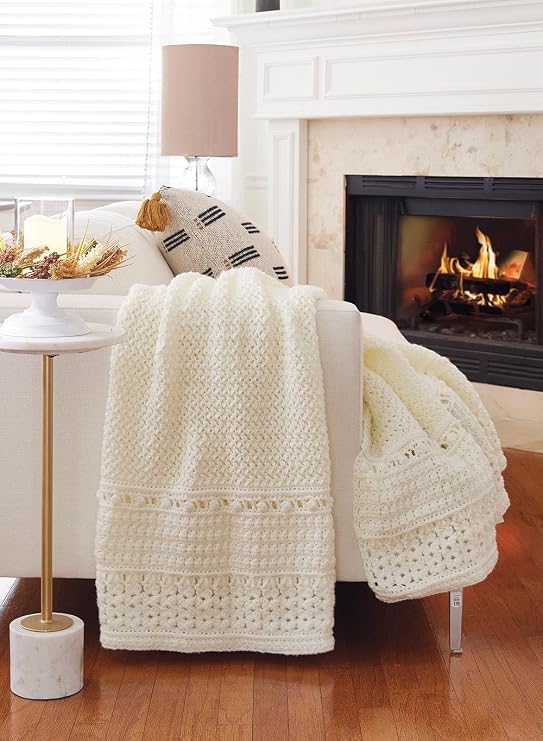 Mary Maxim Aran Pebbled Afghan Crochet Blanket Kit, Includes Aran Yarn and Pattern, Intermediate Crochet Kit for Adults, Finished Size 46" x 58"
