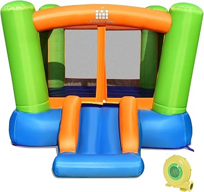 Costzon Inflatable Bounce House, Bouncy House for Kids Indoor Outdoor Party Family Fun with Slide, 480w Blower, Oxford Cloth, Portable Toddler Small Castle Bounce House for Backyard Birthday Gifts