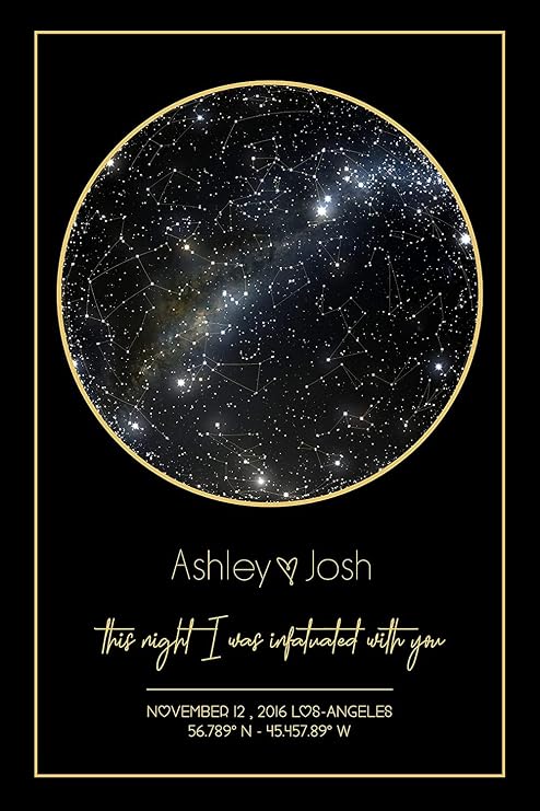 Personalized Star Constellation Map Print, Minimal Star Chart, Night Sky Poster 8st