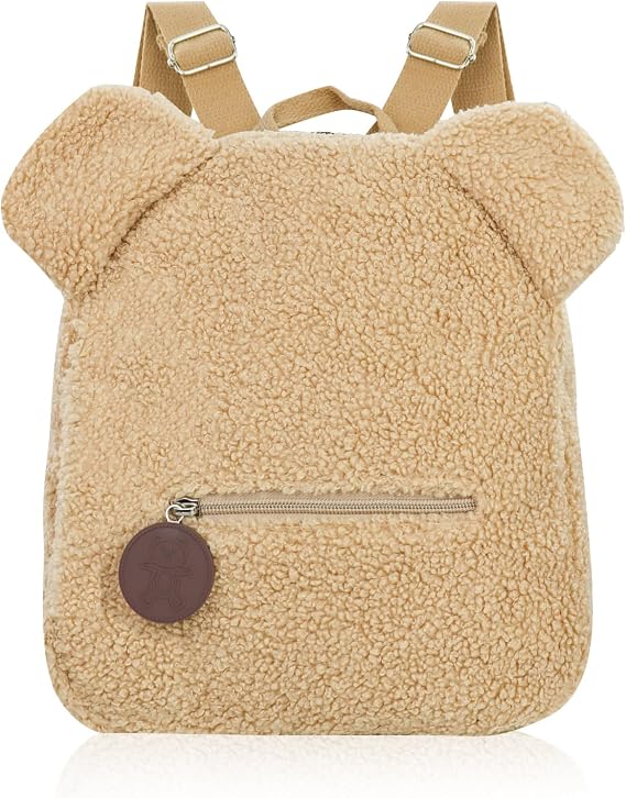 Mini Backpack for Women, Cute Small Bear Plush Backpacks, Ladies Casual Lightweight Travel Daypack Purse (Khaki)