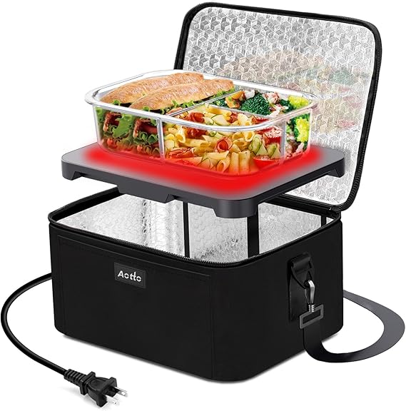 Electric Lunch Box Food Warmer: 110V/120V Mini Heated Lunch Box Food Heater with Wall Plug for Men and Women - Reheat & Keep Meals Warm for Work, Office, and Construction - Black